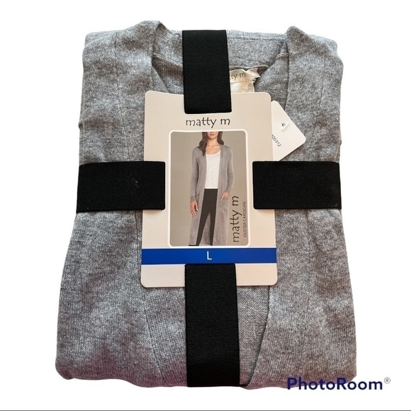 Matty M Gray Lightweight Duster Cardigan NWT Sz Large - Picture 4 of 8